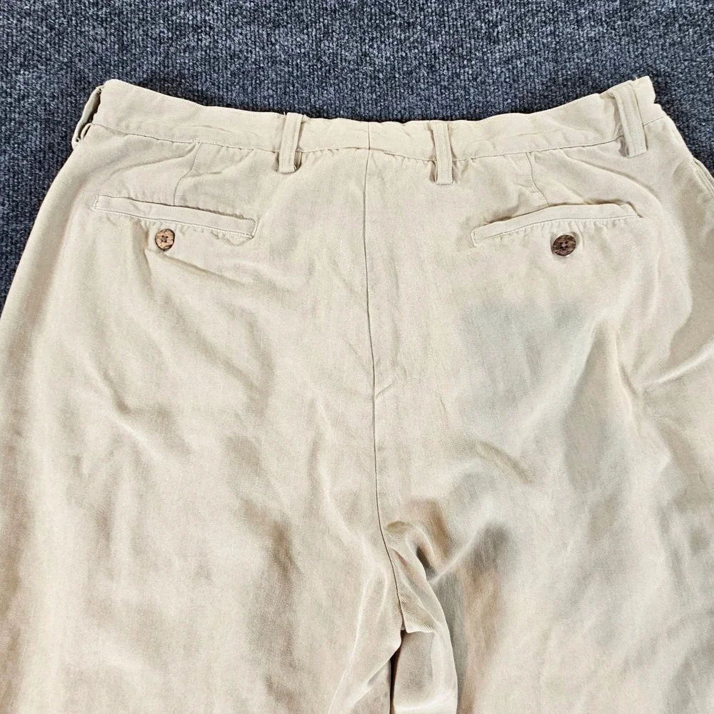 Tommy Bahama Pleated Trousers Mens 38 Tan 100% Silk Relaxed‎ Straight Leg Pants